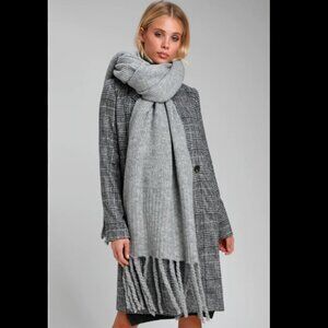 Free People | Gray Oversized Knit Fringed Blanket Scarf